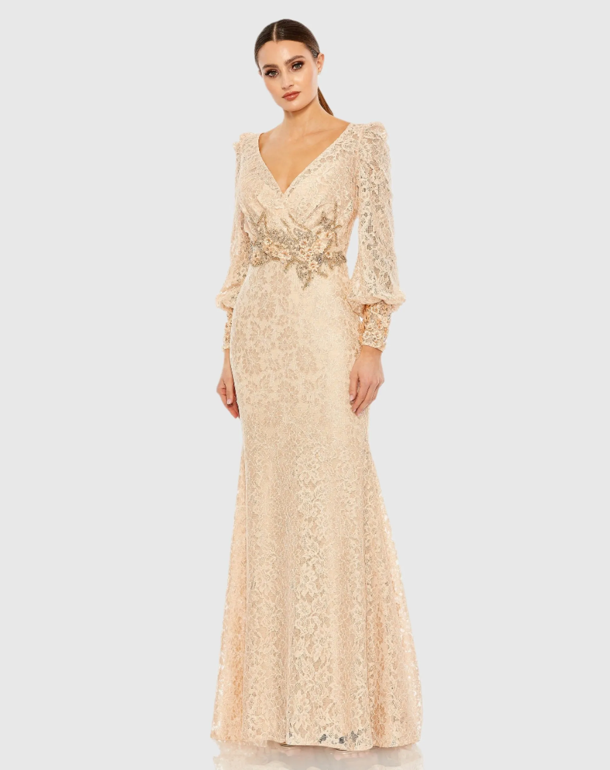 Lace Long Sleeve V Neck Embellished Gown sold by Mac Duggal product image thumbnail 2