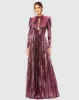 Long Sleeve Keyhole Neck Heat Pleat Metallic Gown sold by Mac Duggal