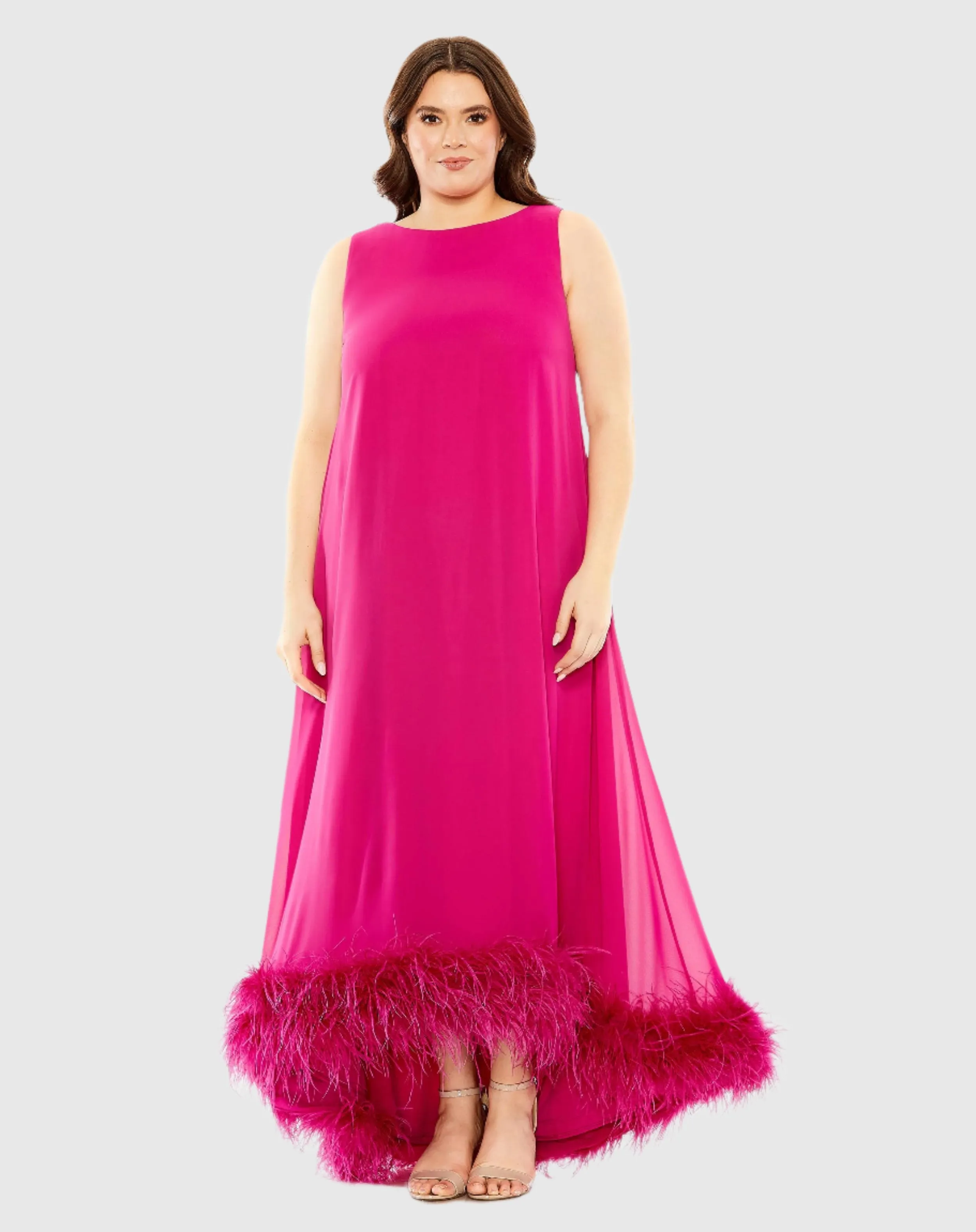 High Neck Feather Hem Gown sold by Mac Duggal