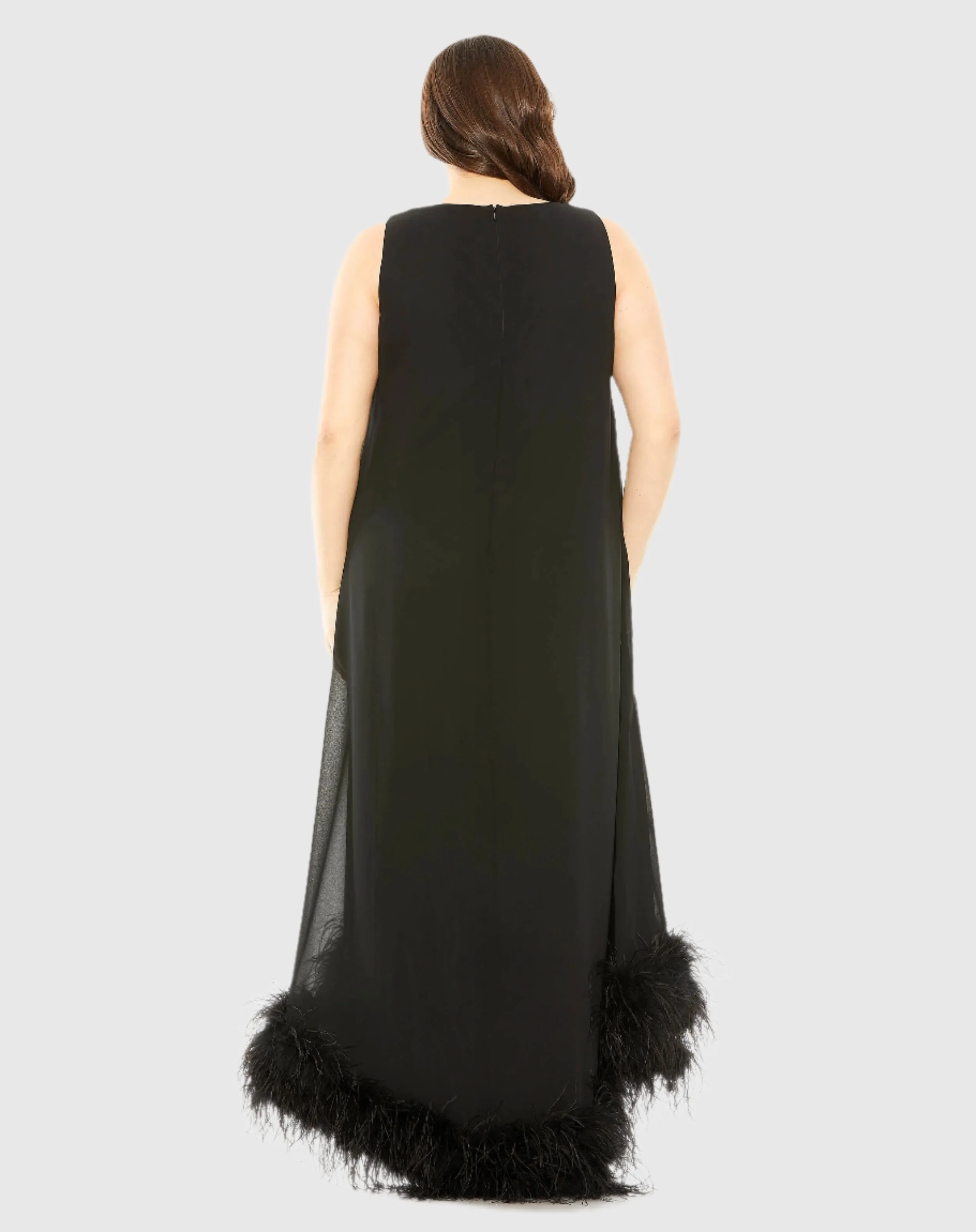 Black High Neck Feather Hem Gown sold by Mac Duggal product image thumbnail 3