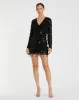 Long Sleeve Beaded Fringe Plunge Neck Dress sold by Mac Duggal
