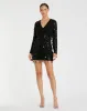 Long Sleeve Beaded Fringe Plunge Neck Dress sold by Mac Duggal