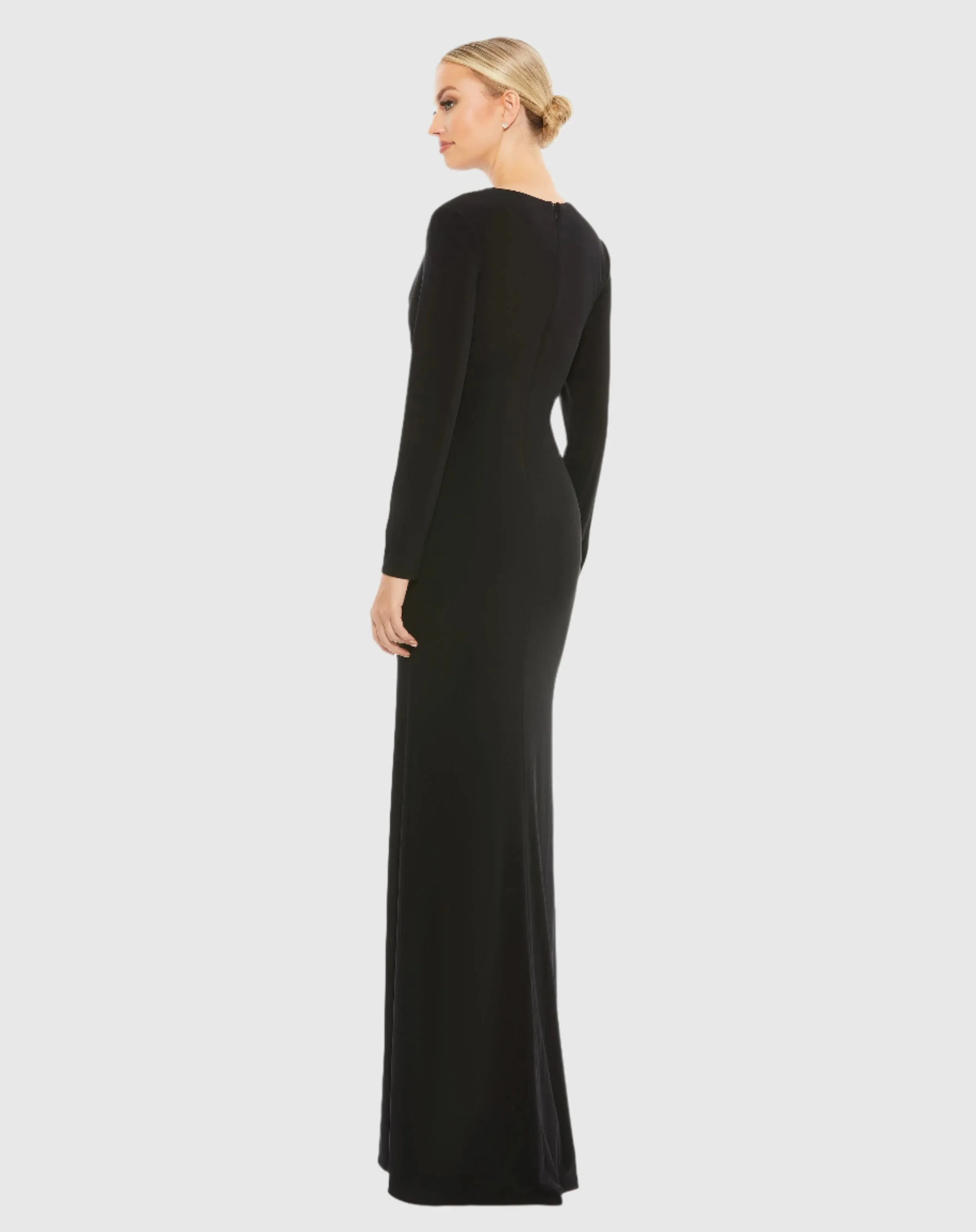 Black Jersey Long Sleeve Asymmetrical Ruched Gown sold by Mac Duggal product image thumbnail 3