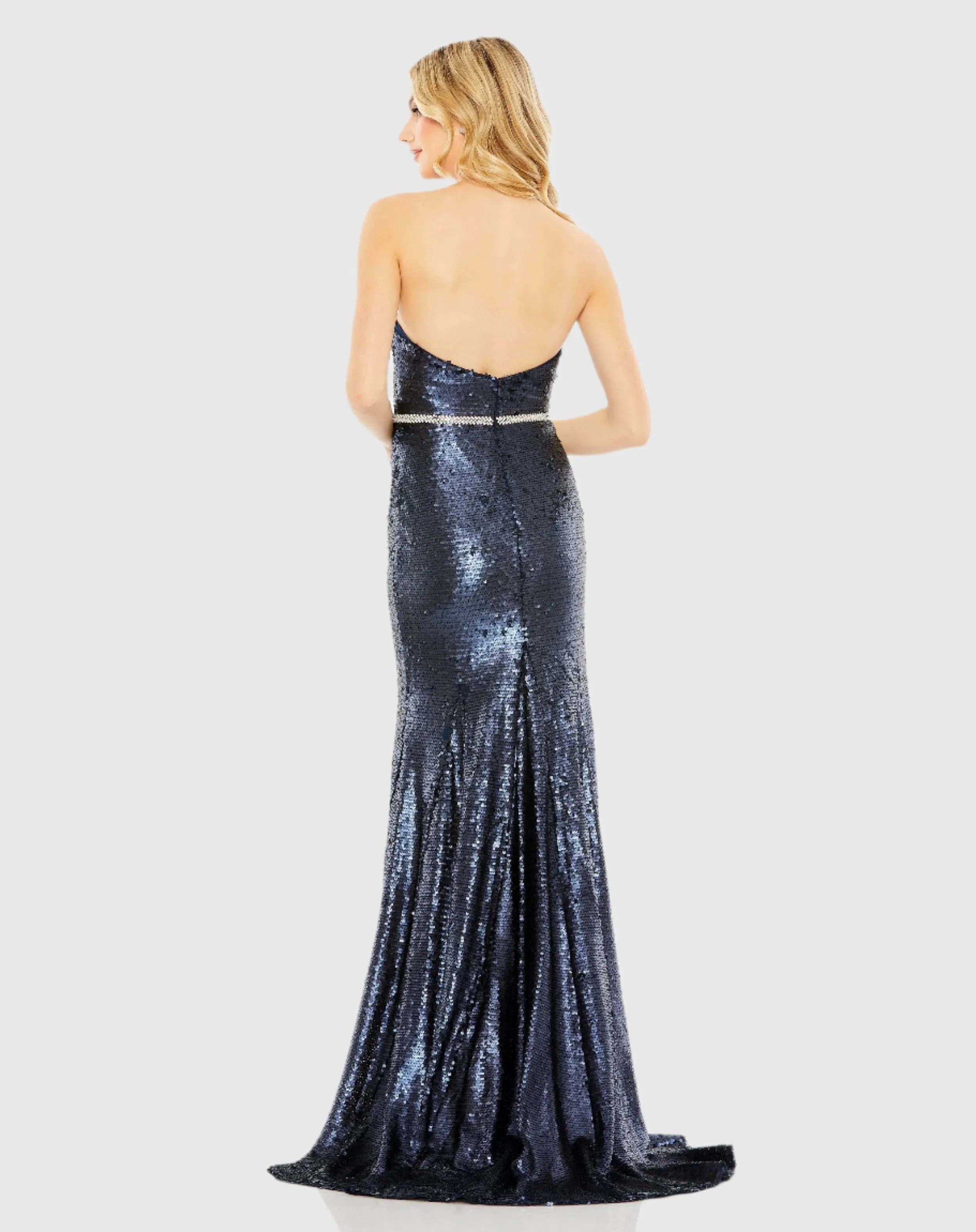 Navy Sequined Strapless Rhinestone Belt Gown - FINAL SALE sold by Mac Duggal product image thumbnail 3