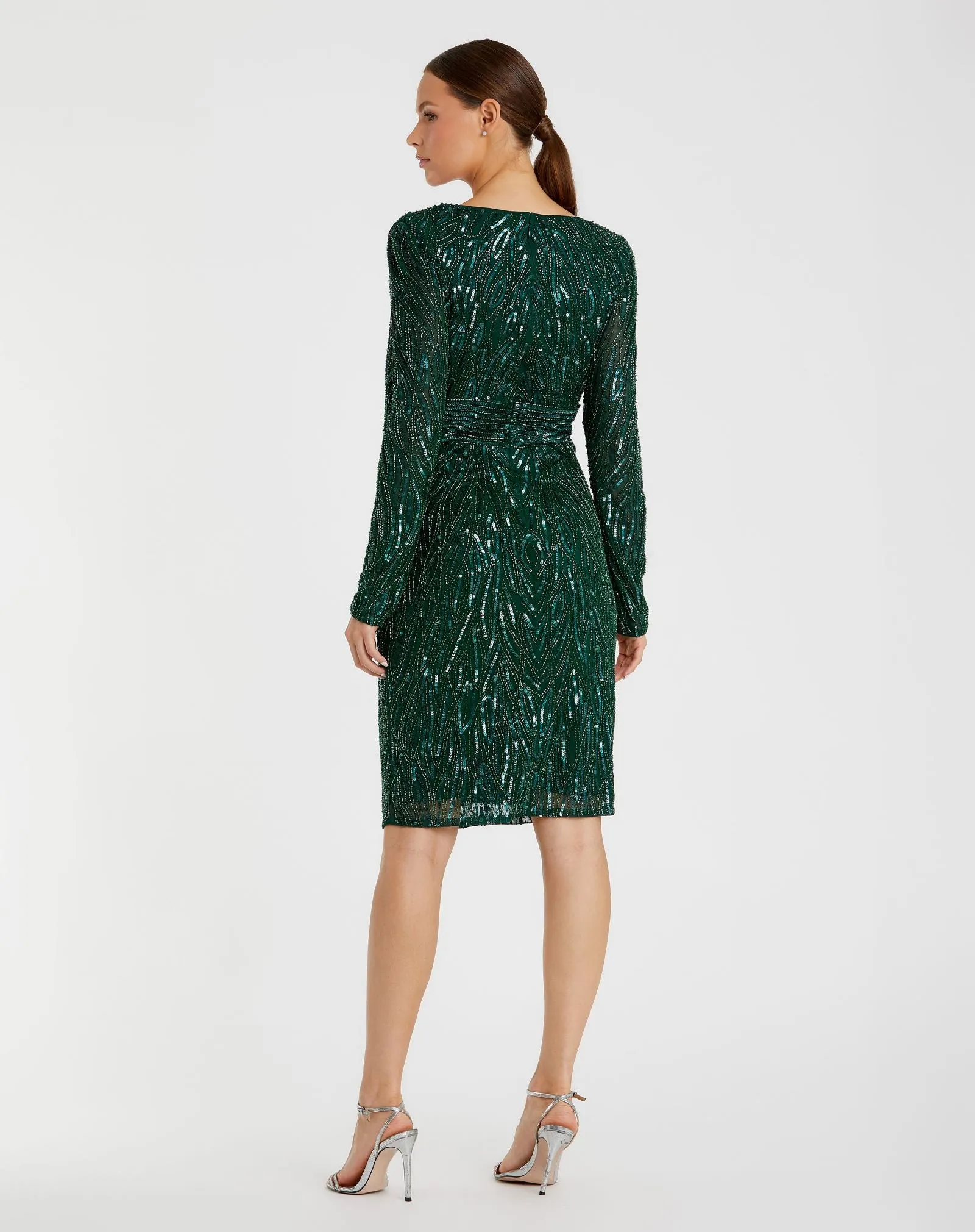 Green Long Sleeve Embellished Sequin Cocktail Dress sold by Mac Duggal product image thumbnail 3