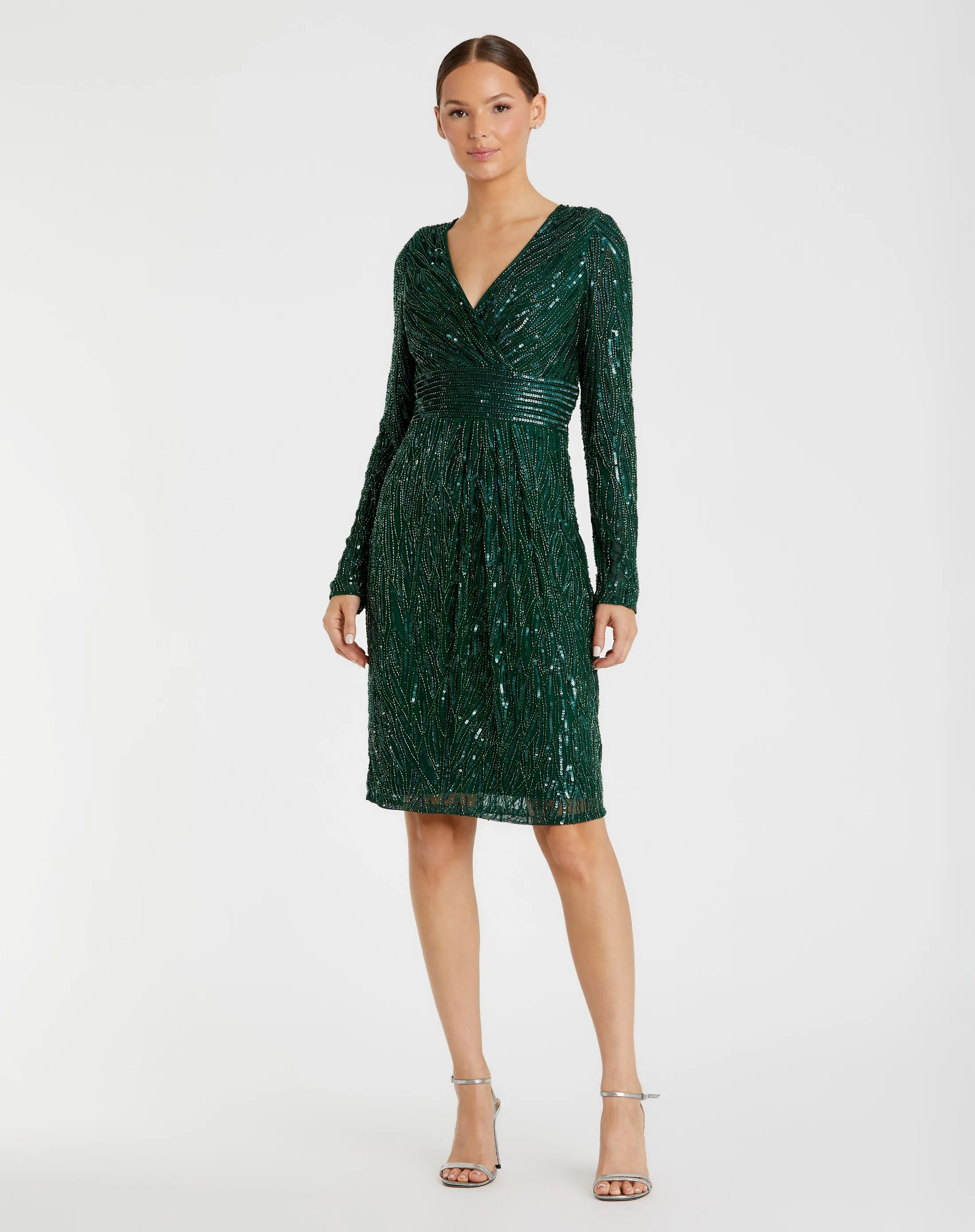 Green Long Sleeve Embellished Sequin Cocktail Dress sold by Mac Duggal