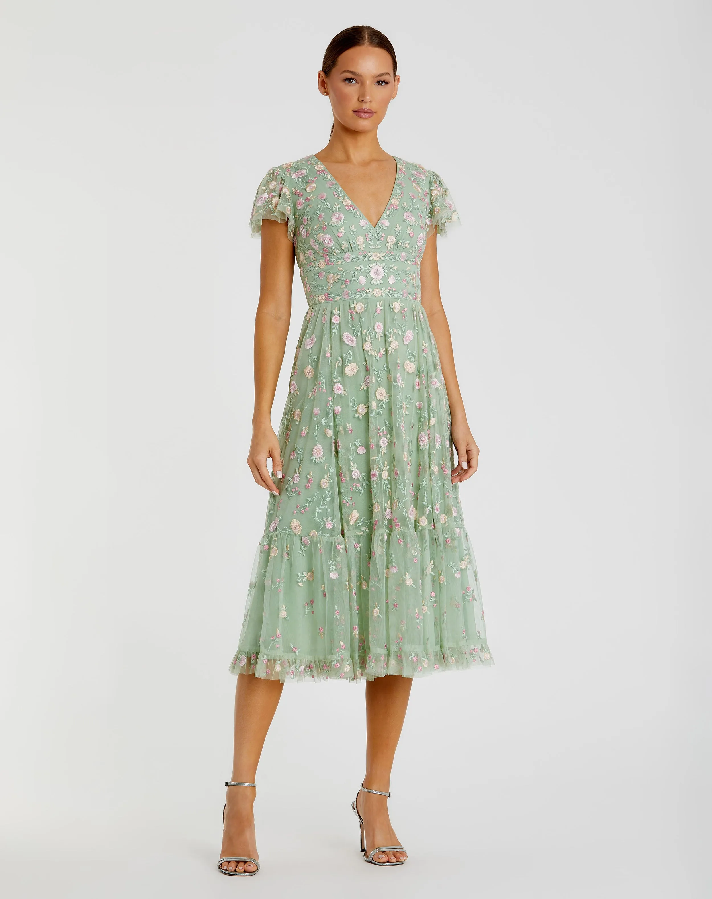 Embroidered V Neck Cap Sleeve Midi Dress sold by Mac Duggal product image thumbnail 2