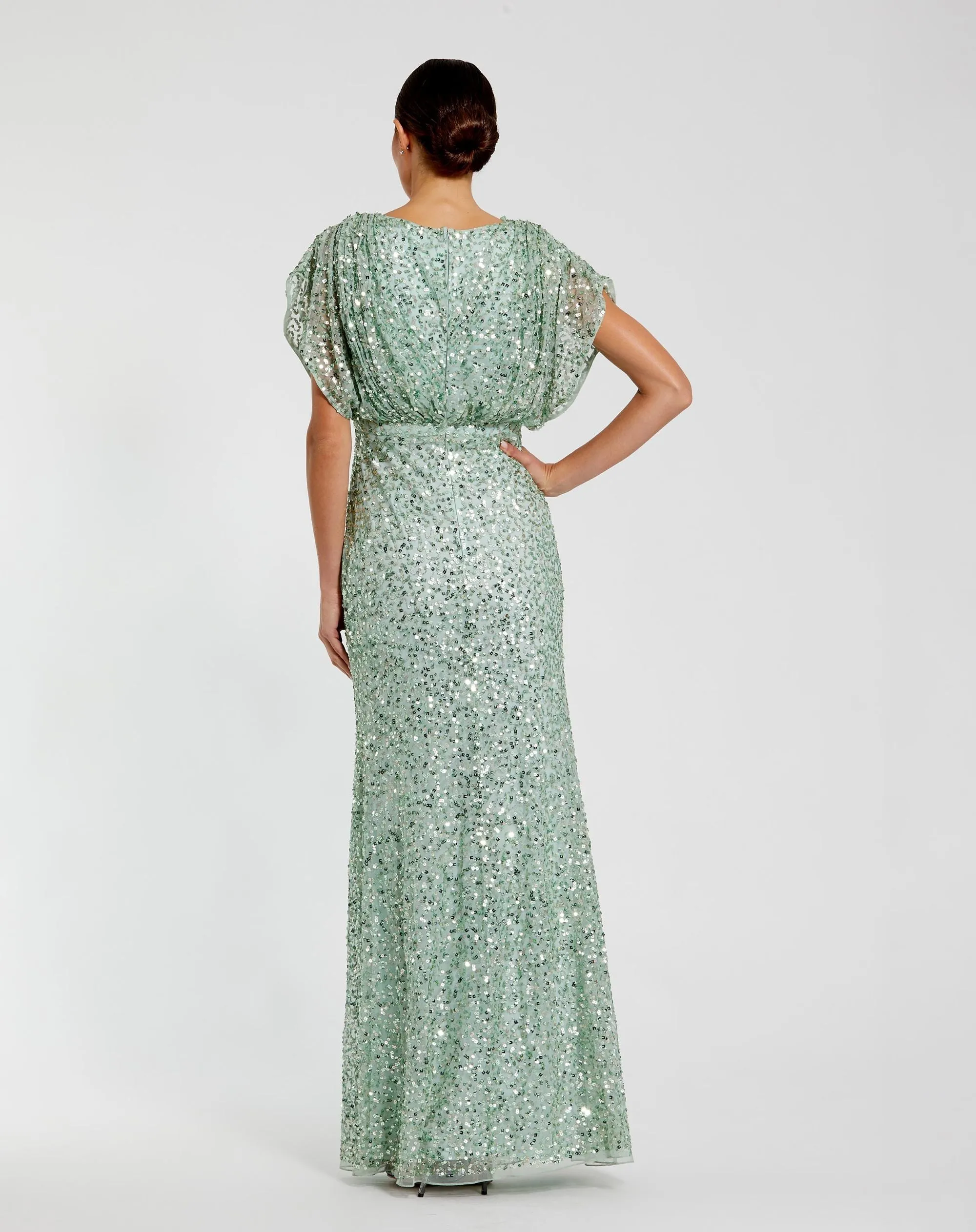 Green Draped Sleeve V Neck Gown sold by Mac Duggal product image thumbnail 3