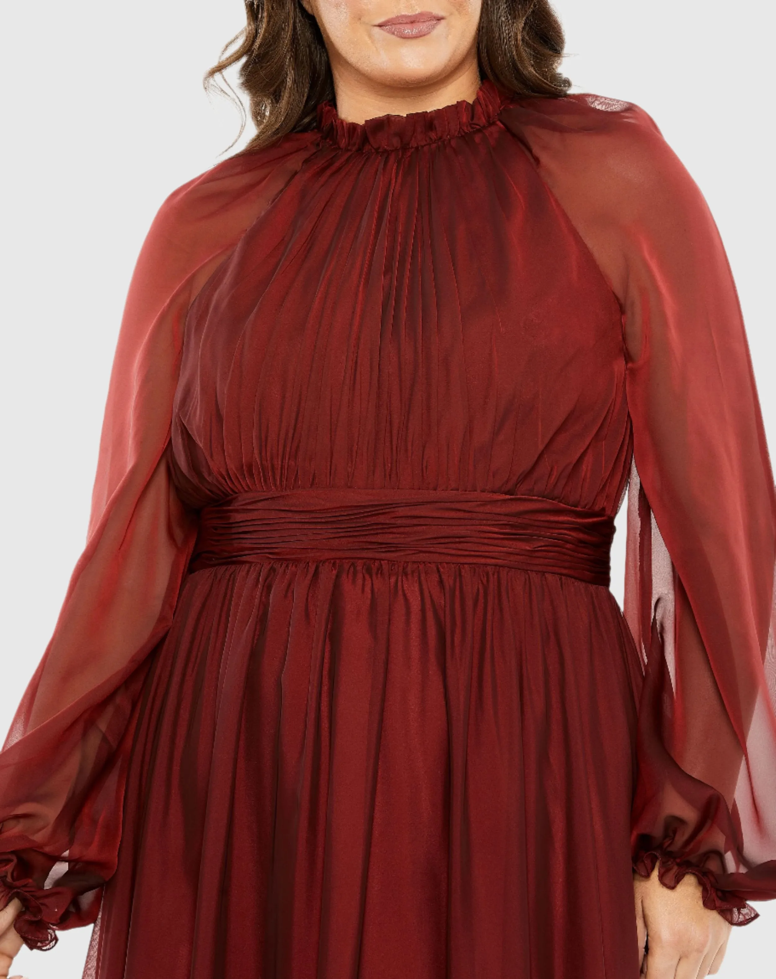 Red Puff Sleeve w/ Embellished Cuff Mock Neck A Line Gown sold by Mac Duggal product image thumbnail 2