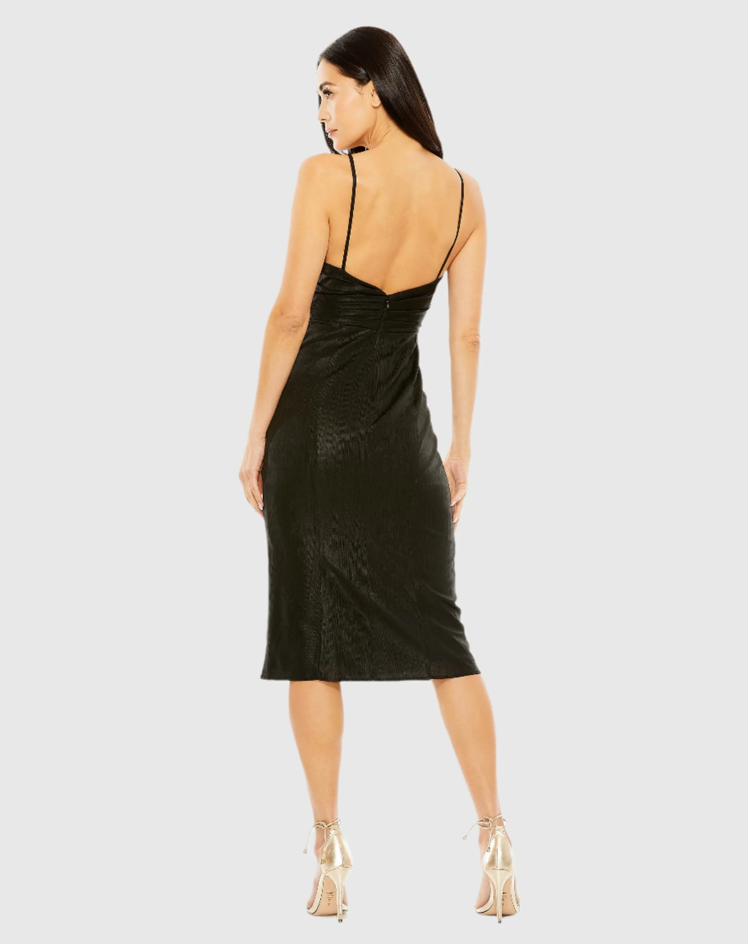 Black Metallic V Neck Midi Dress sold by Mac Duggal product image thumbnail 3