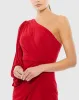 Red One Shoulder Puff Sleeve Faux Wrap Gown sold by Mac Duggal