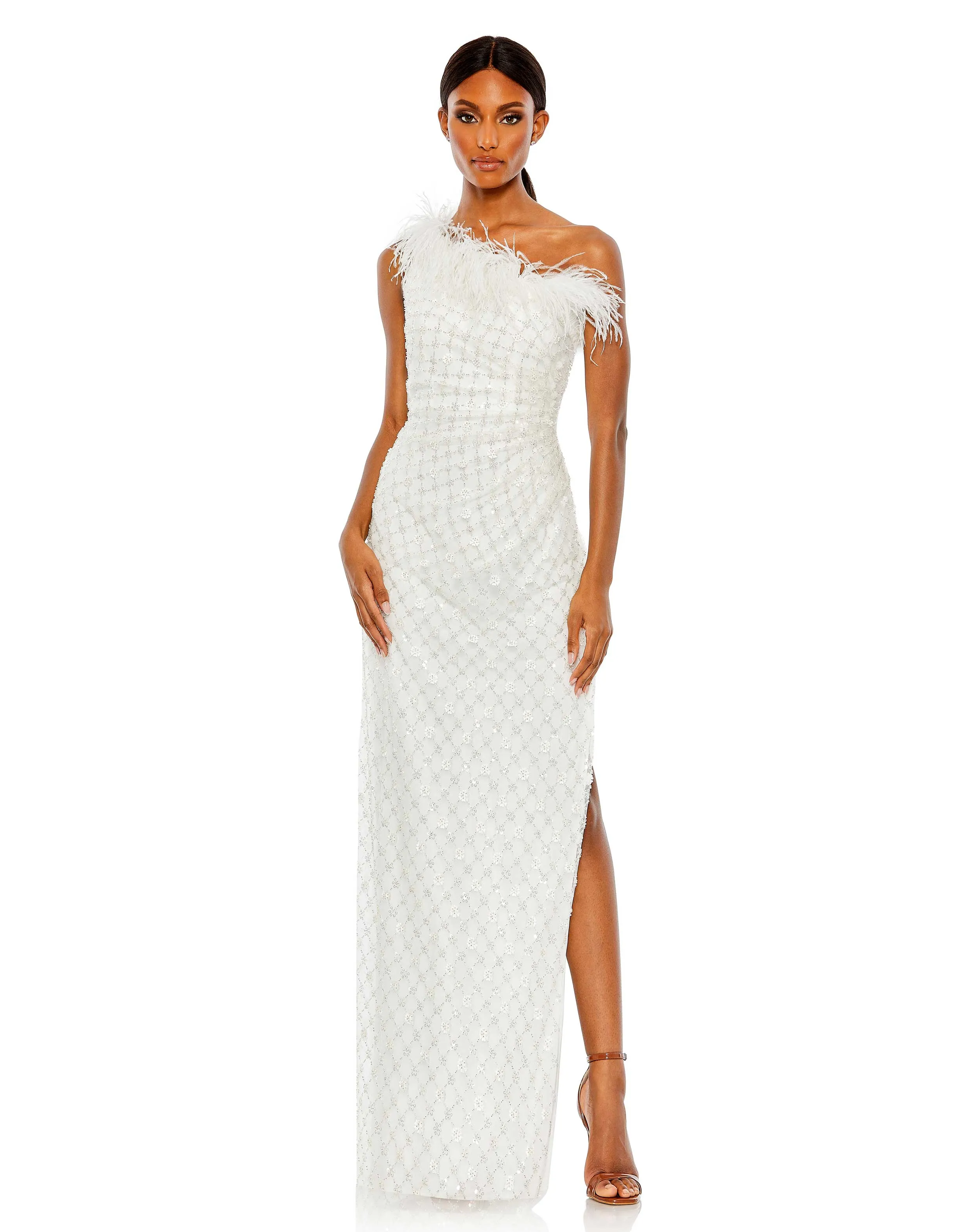 Embellished One Shoulder Gown w/ Ostrich Feathers sold by Mac Duggal product image thumbnail 2