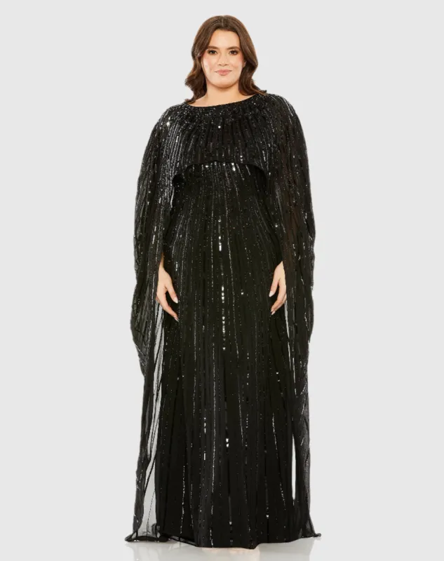 Black Embellished Column Cape Gown sold by Mac Duggal