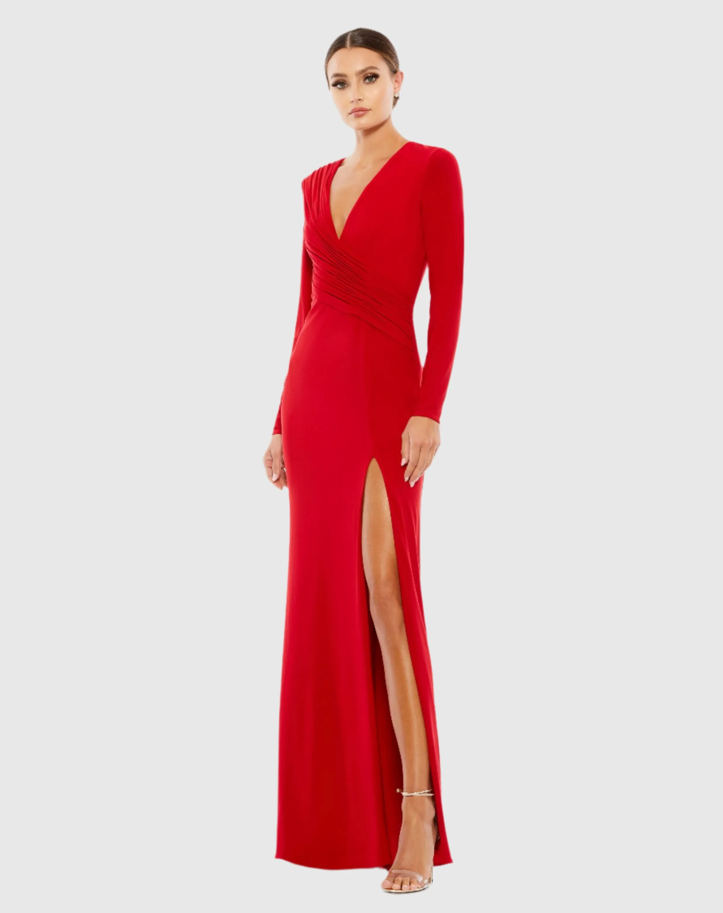 Jersey Long Sleeve Asymmetrical Ruched Gown sold by Mac Duggal product image thumbnail 2