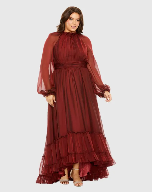 Puff Sleeve w/ Embellished Cuff Mock Neck A Line Gown sold by Mac Duggal
