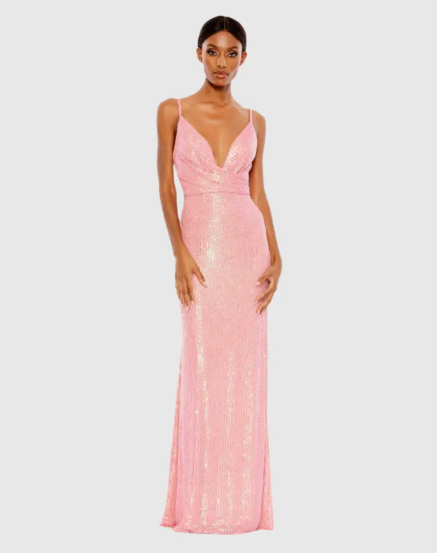 Sequined Draped V Neck Gown sold by Mac Duggal