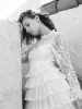 White Embroidered Long Sleeve Ruffled Tiered Dress sold by Mac Duggal
