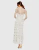 White Embroidered Long Sleeve Ruffled Tiered Dress sold by Mac Duggal