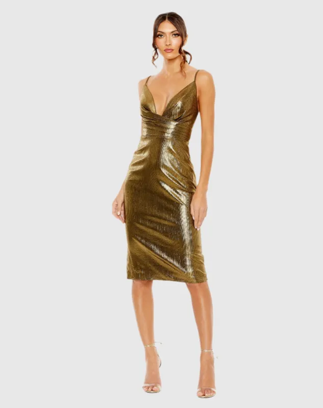 Metallic V Neck Midi Dress sold by Mac Duggal
