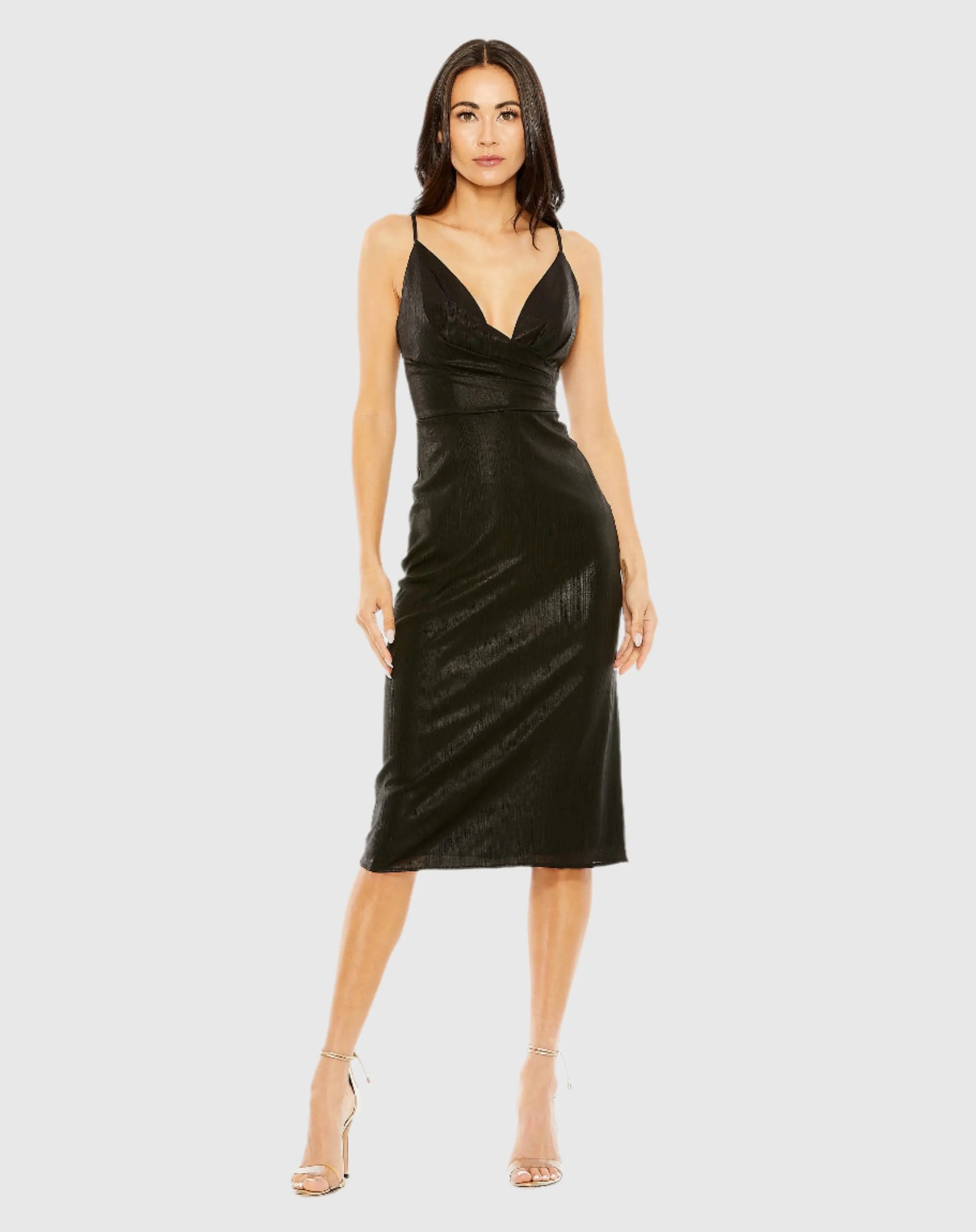 Metallic V Neck Midi Dress sold by Mac Duggal product image thumbnail 2