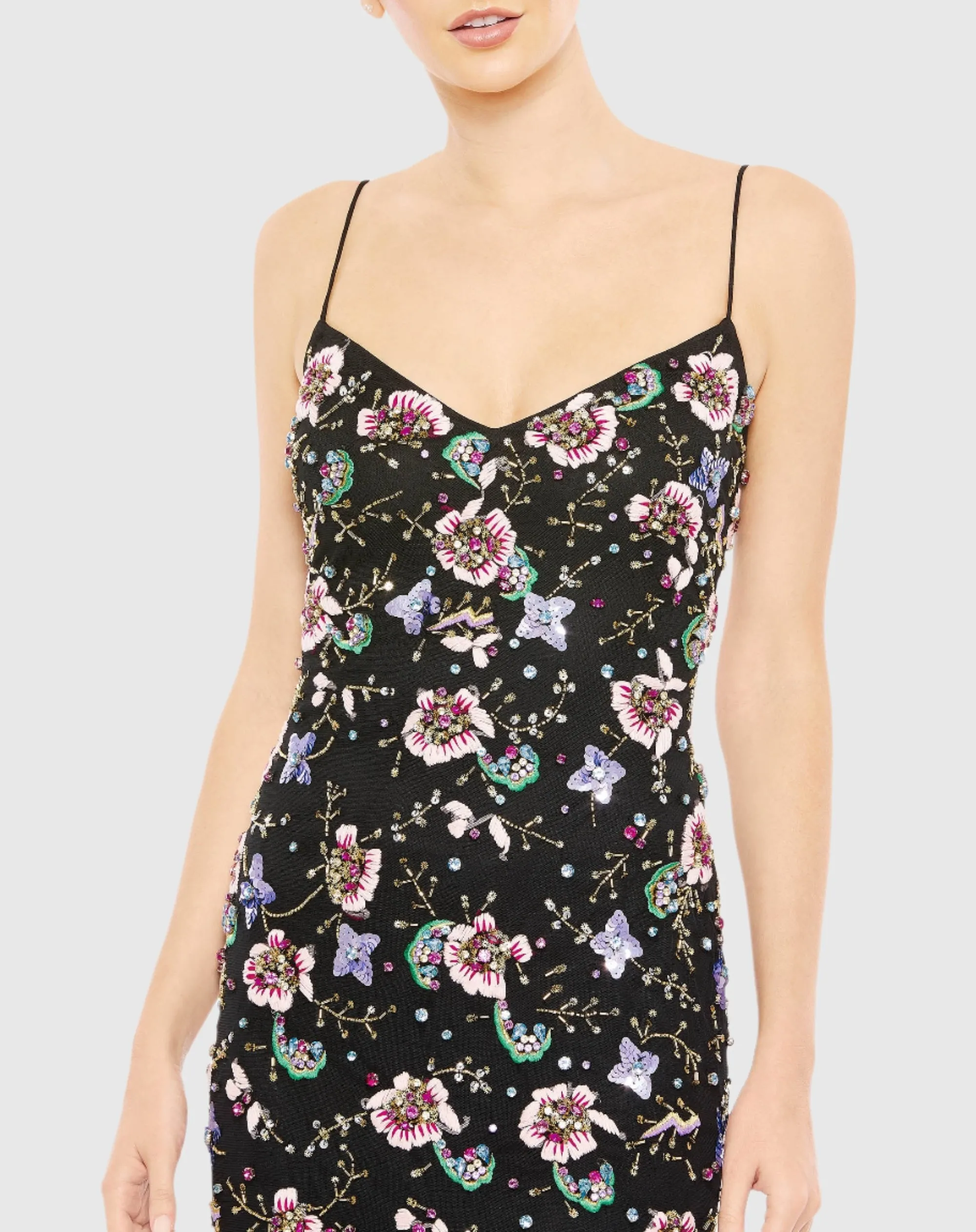 Black Embellished Spaghetti Strap Lace Up Gown sold by Mac Duggal product image thumbnail 2