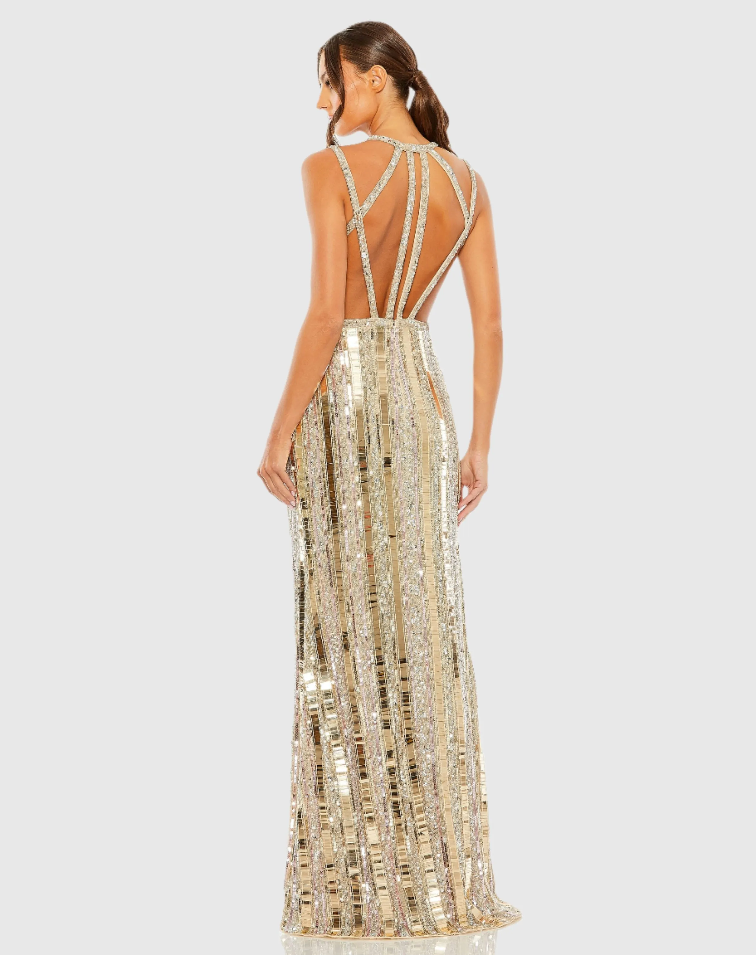 Gold and Silver Halter Neck Embellished Detailed Back Gown sold by Mac Duggal product image thumbnail 3