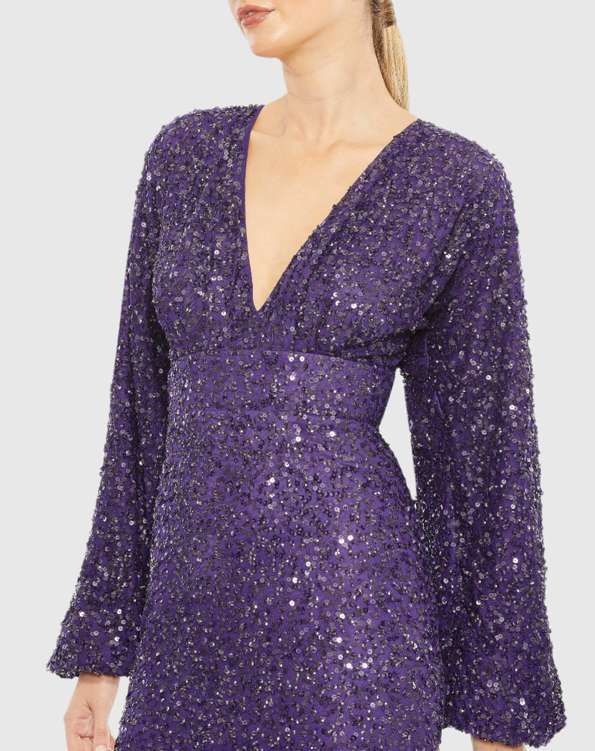 Purple Sequined Puff Sleeve V Neck Gown sold by Mac Duggal product image thumbnail 2