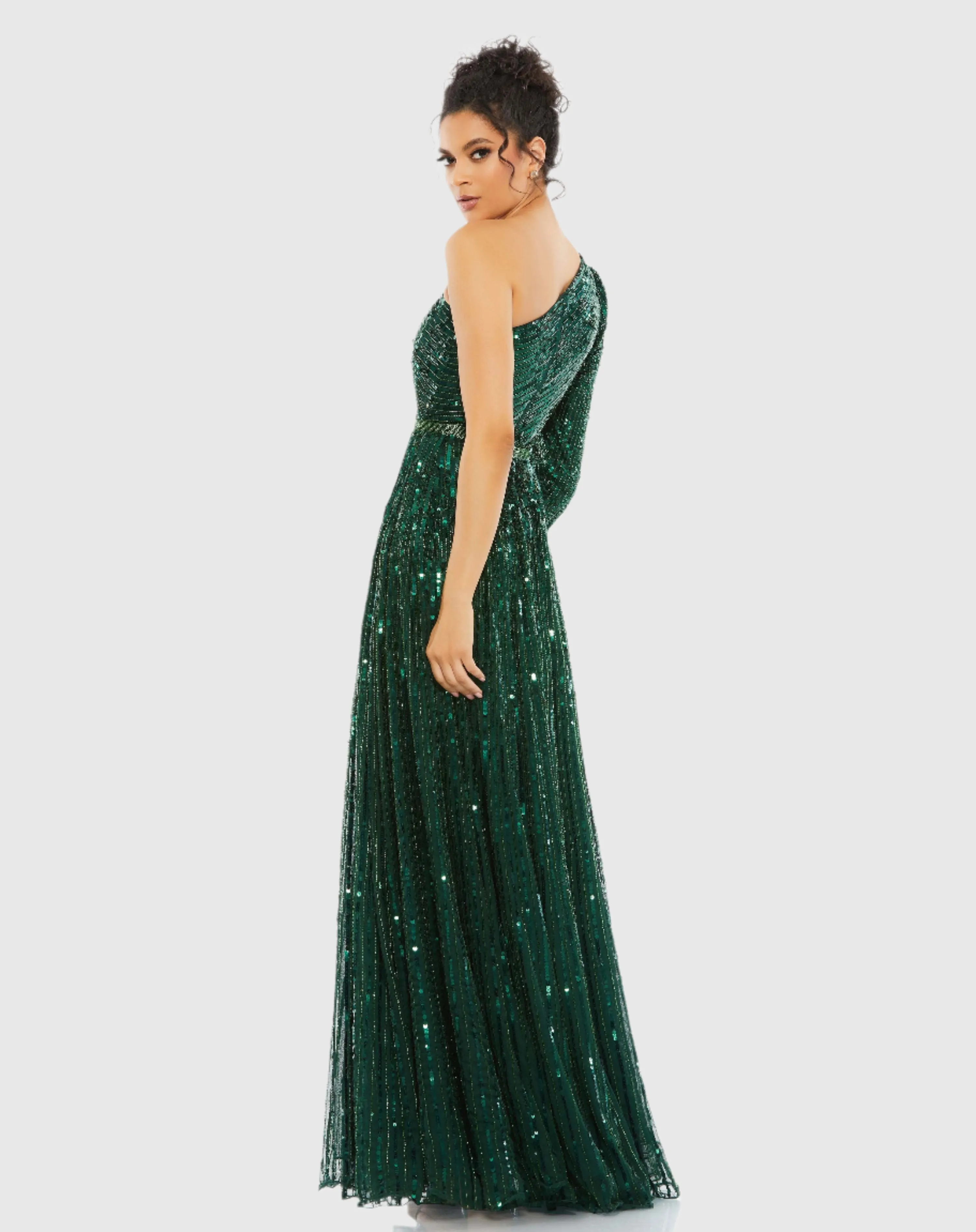 Green Sequined One Shoulder A Line Gown sold by Mac Duggal product image thumbnail 3