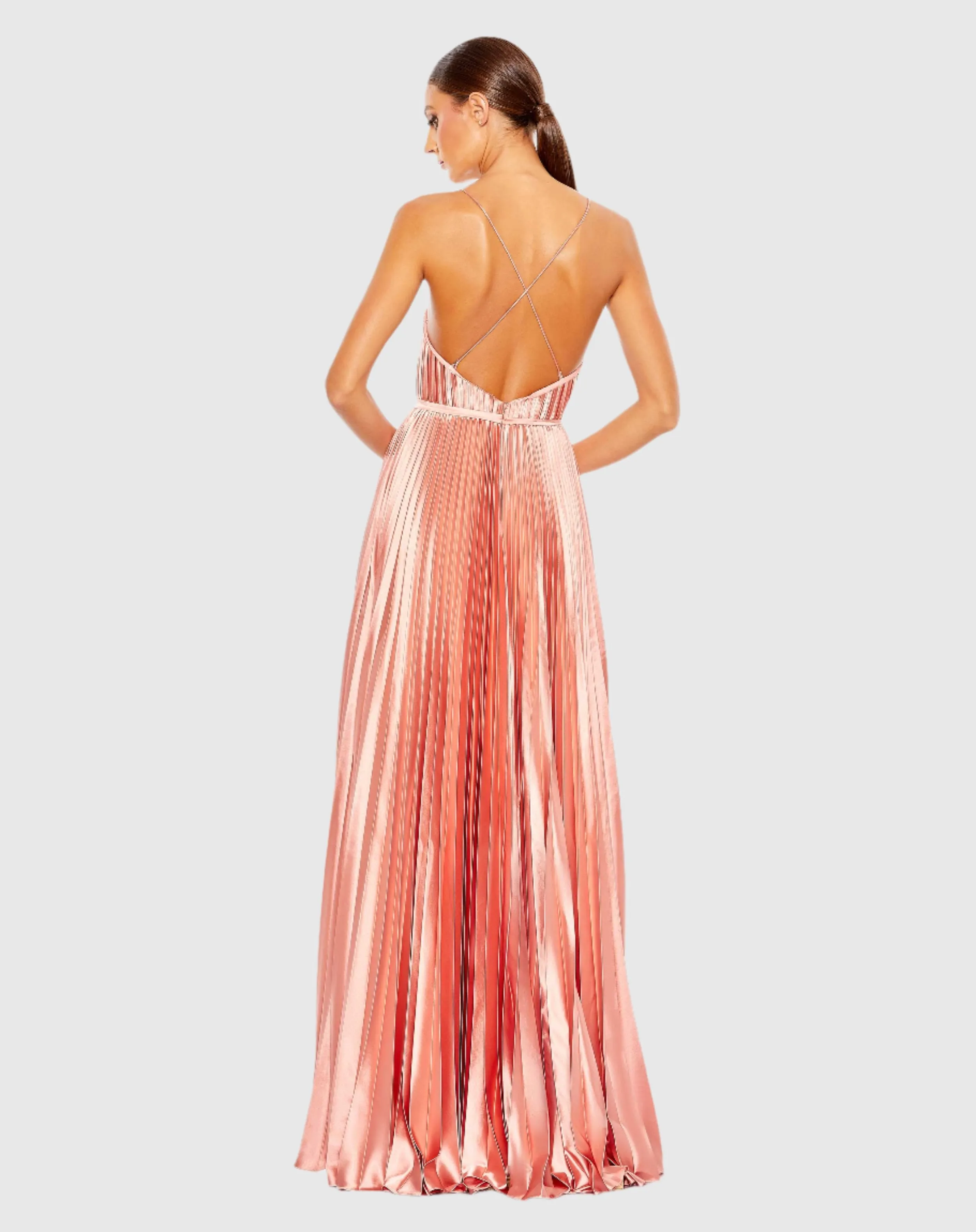 Pink Plunge Neck Pleated Evening Gown sold by Mac Duggal product image thumbnail 3