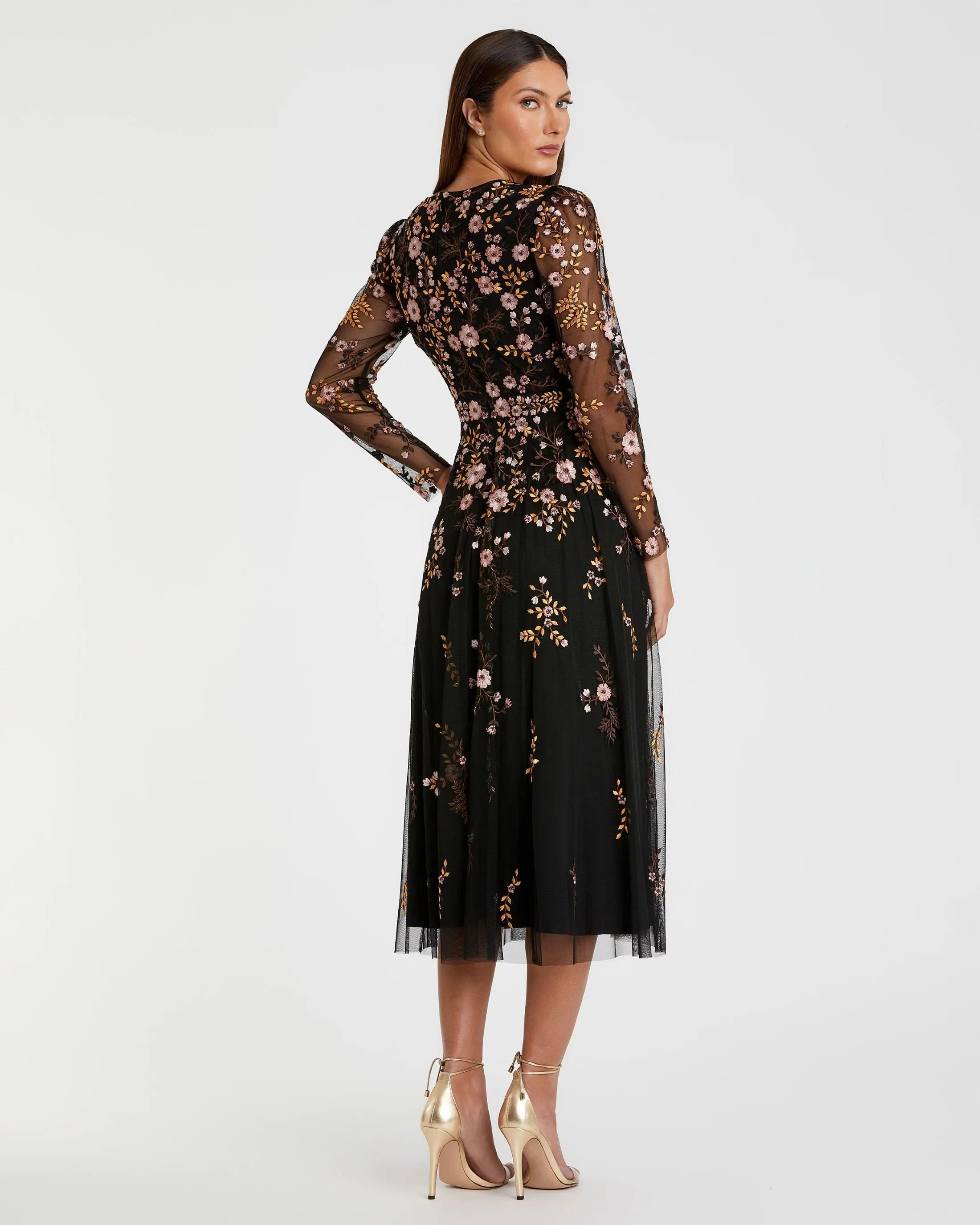 Black Multicolor Floral Embroidered A-Line Cocktail Dress sold by Mac Duggal product image thumbnail 3