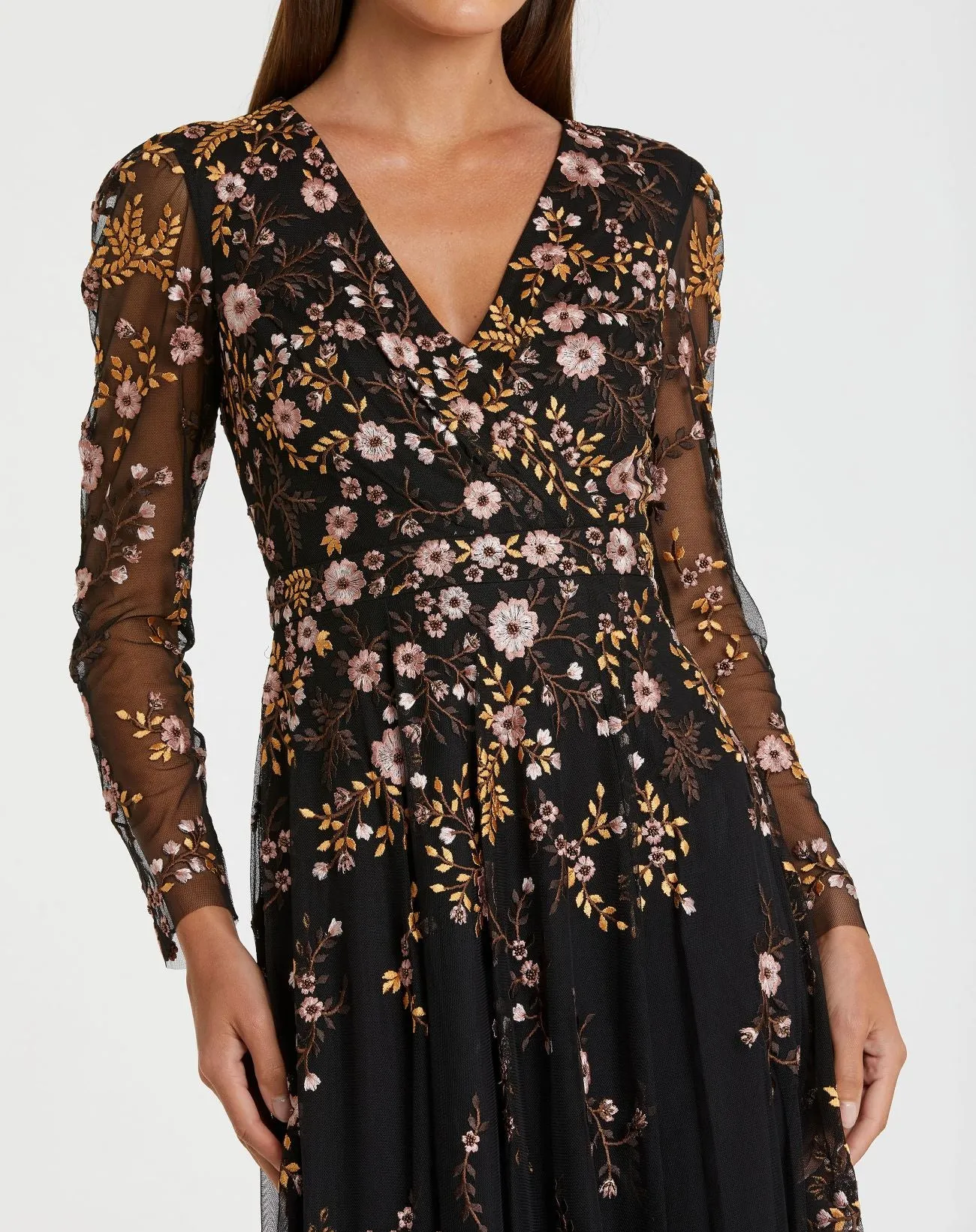Black Multicolor Floral Embroidered A-Line Cocktail Dress sold by Mac Duggal product image thumbnail 2