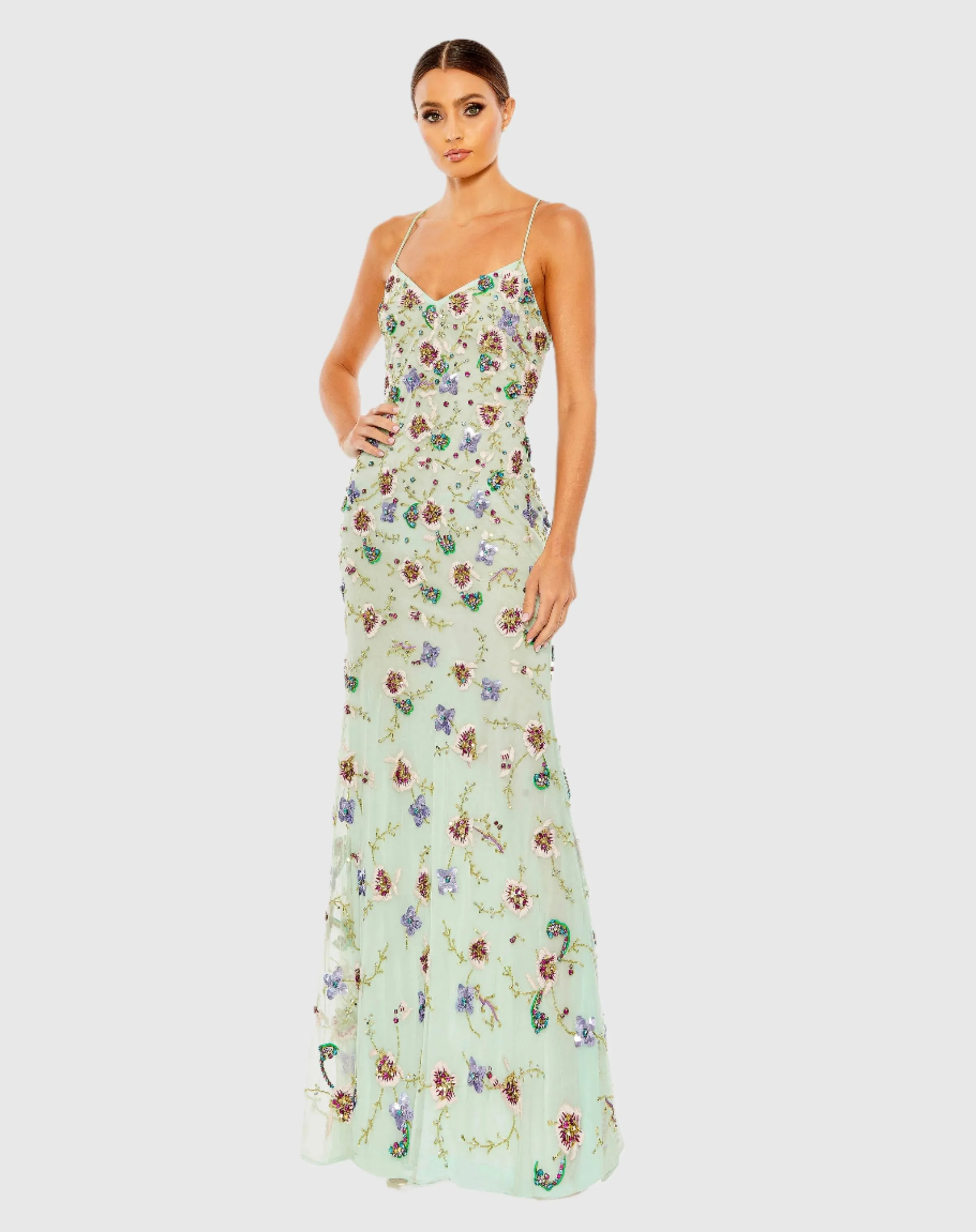 Embellished Spaghetti Strap Lace Up Gown sold by Mac Duggal