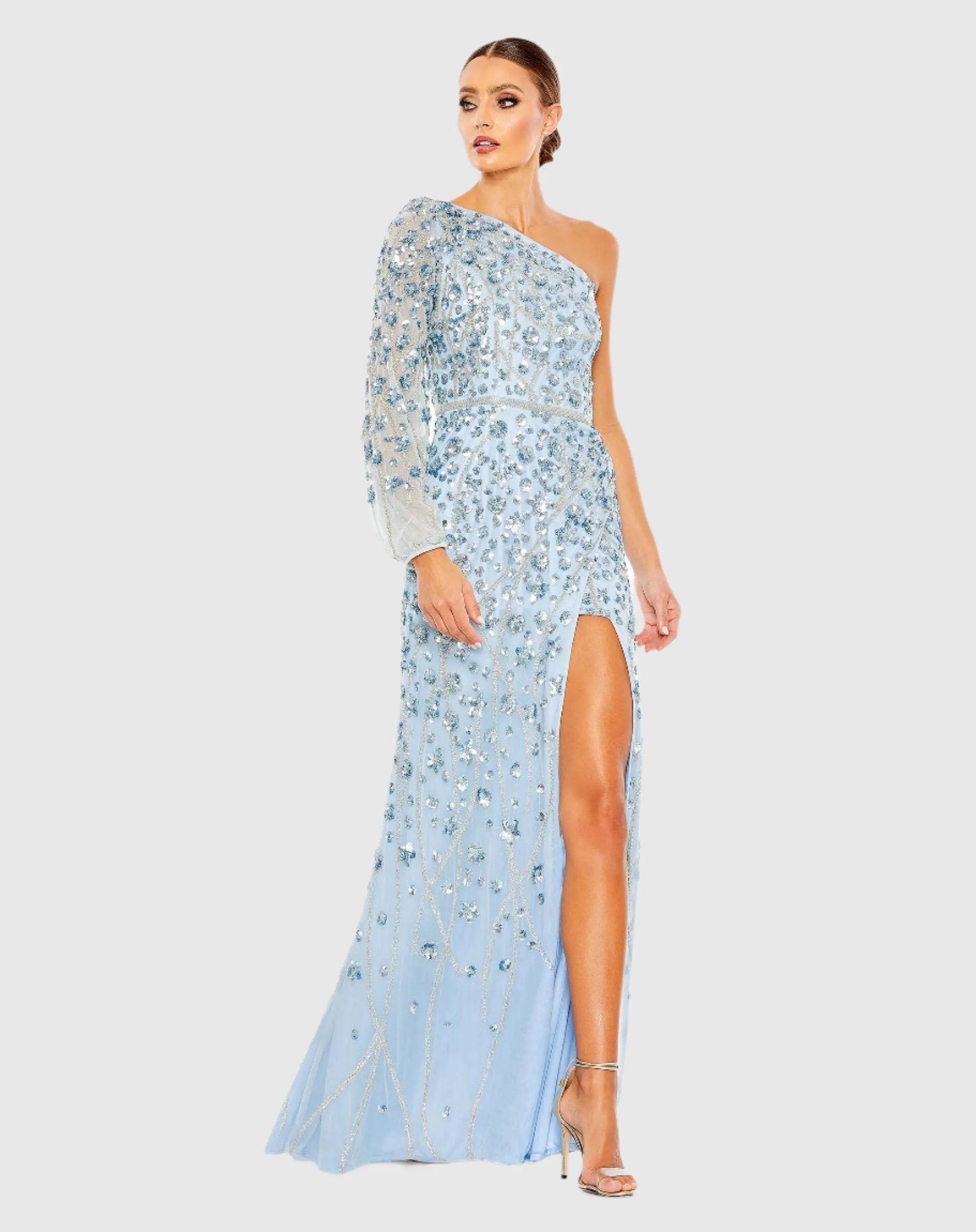Embellished One Sleeve Faux Wrap Gown sold by Mac Duggal