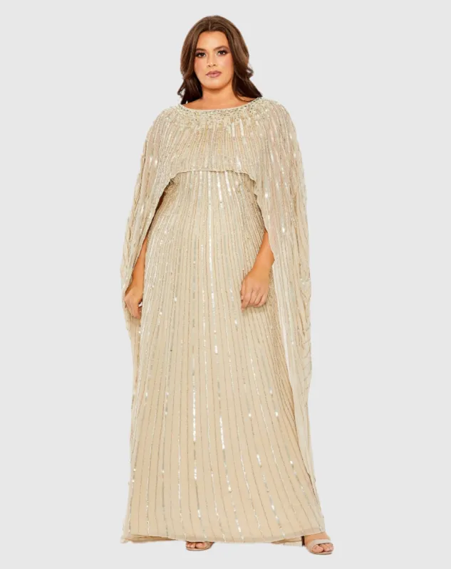 Embellished Column Cape Gown sold by Mac Duggal