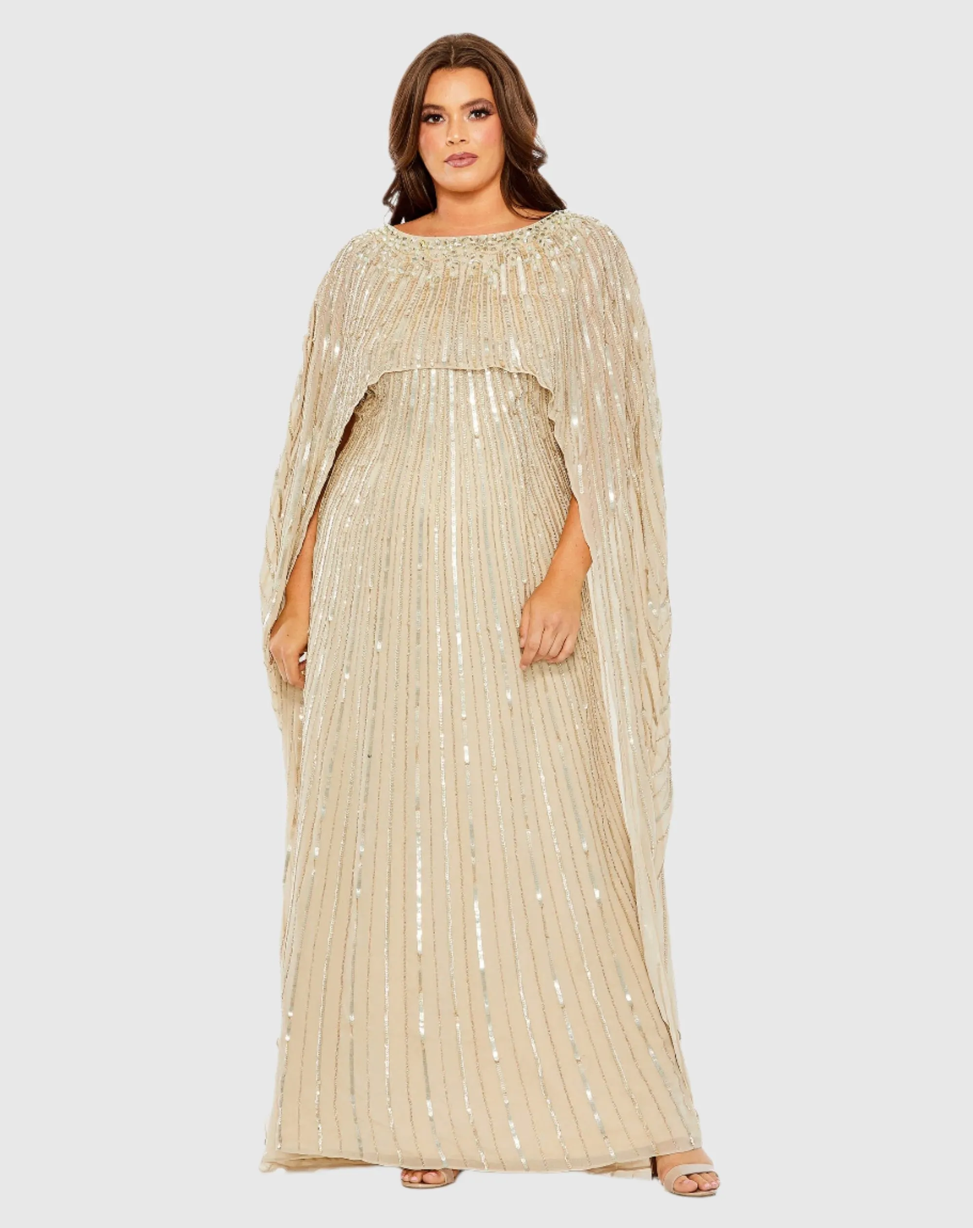 Embellished Column Cape Gown sold by Mac Duggal
