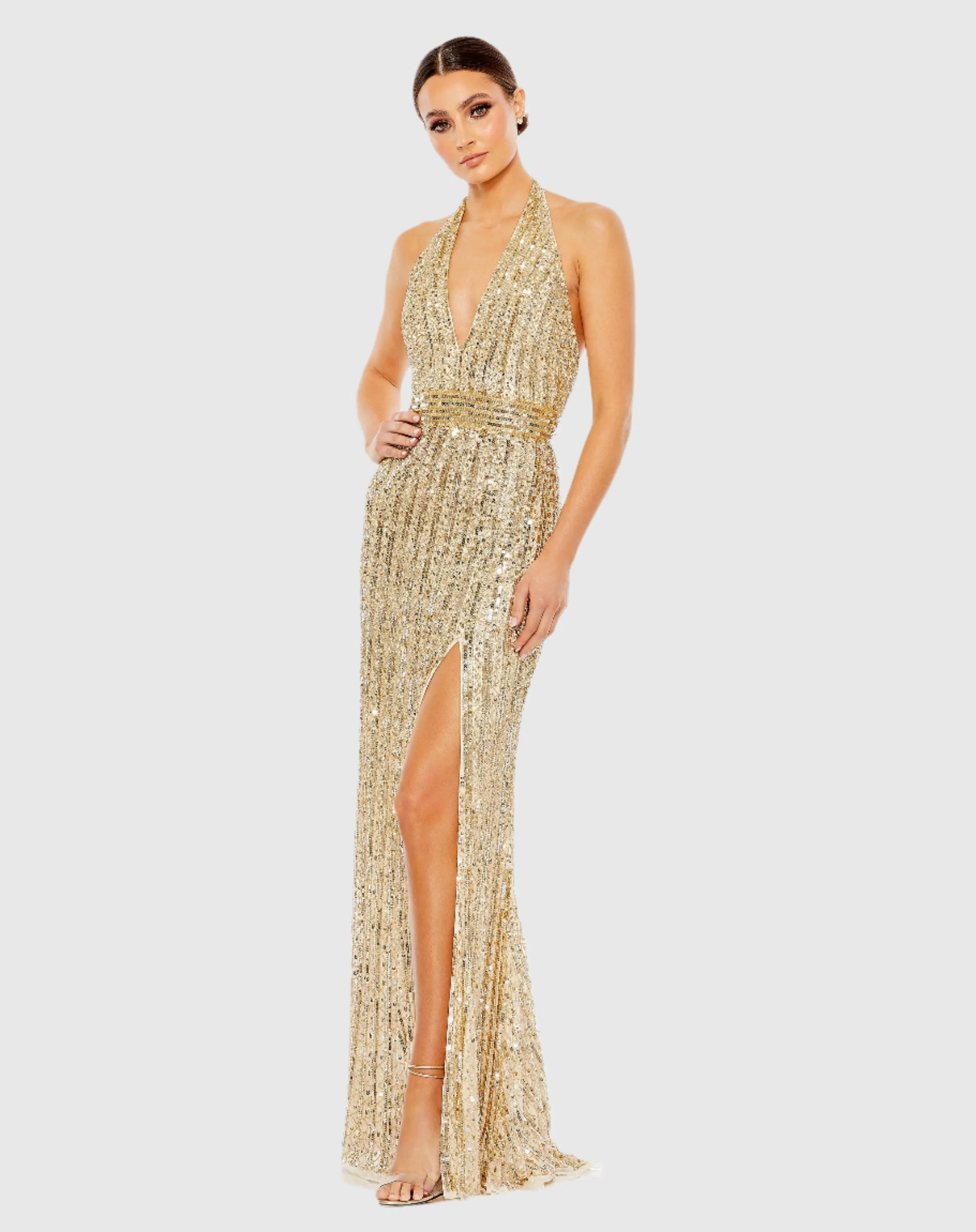 Sequined Halter Strap Trumpet Gown sold by Mac Duggal