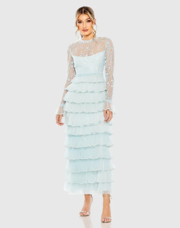 Embroidered Long Sleeve Ruffled Tiered Dress sold by Mac Duggal