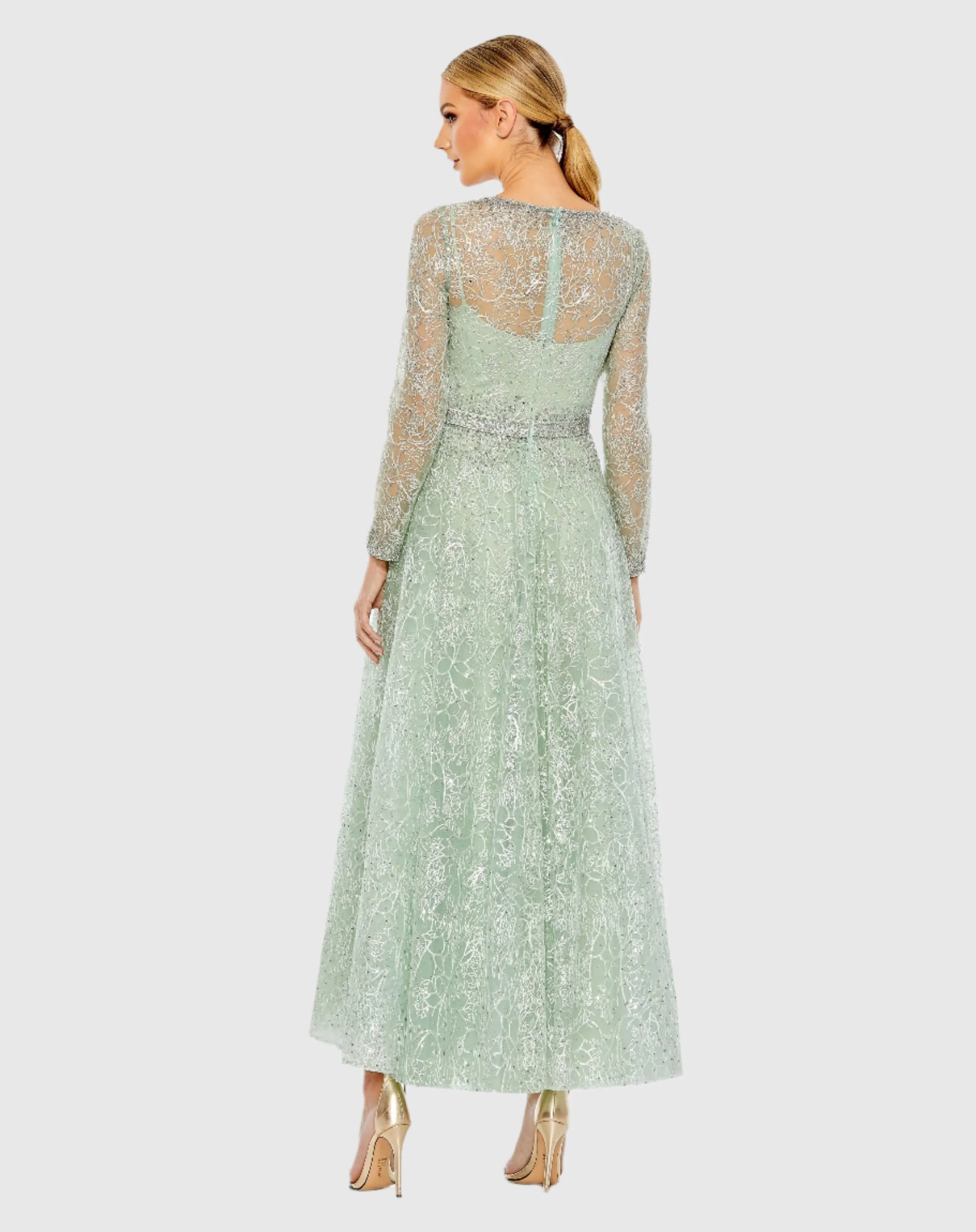 Green Embellished Wrap Over Long Sleeve Midi Dress - FINAL SALE sold by Mac Duggal product image thumbnail 3