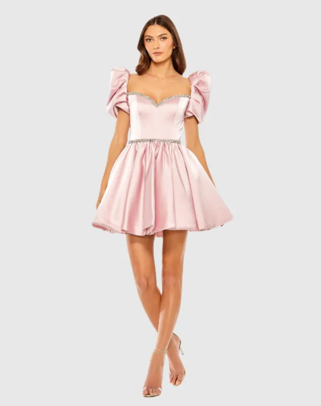 Pink Beaded Top Puff Sleeve Dress sold by Mac Duggal