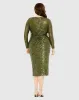 Green Long Sleeve Sequin Gathered Waist Dress sold by Mac Duggal
