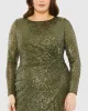 Green Long Sleeve Sequin Gathered Waist Dress sold by Mac Duggal
