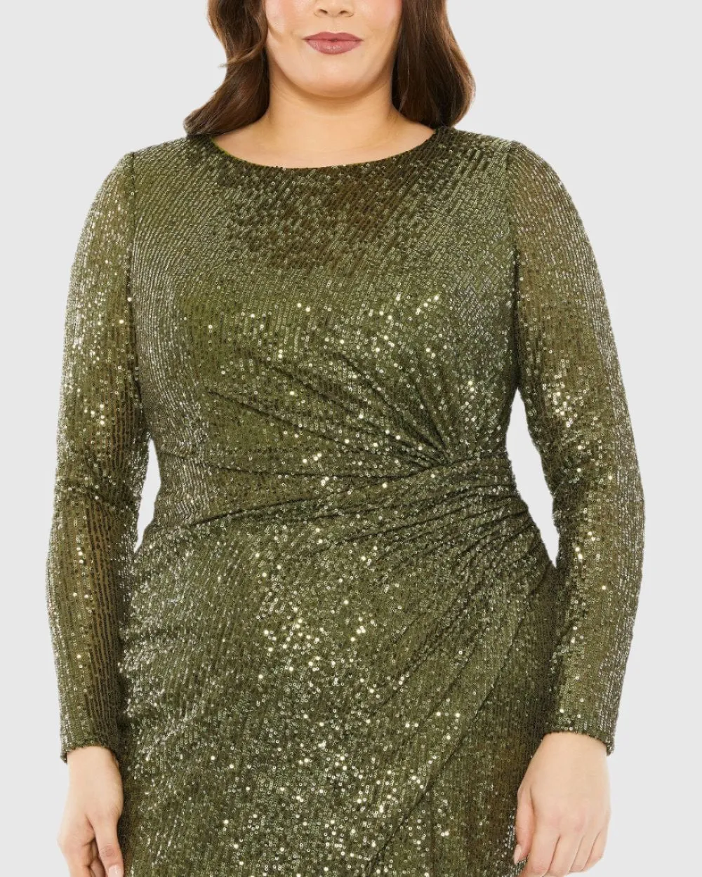 Green Long Sleeve Sequin Gathered Waist Dress sold by Mac Duggal product image thumbnail 2