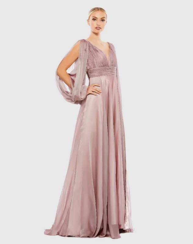 Purple Chiffon Open Sleeve A Line Gown sold by Mac Duggal