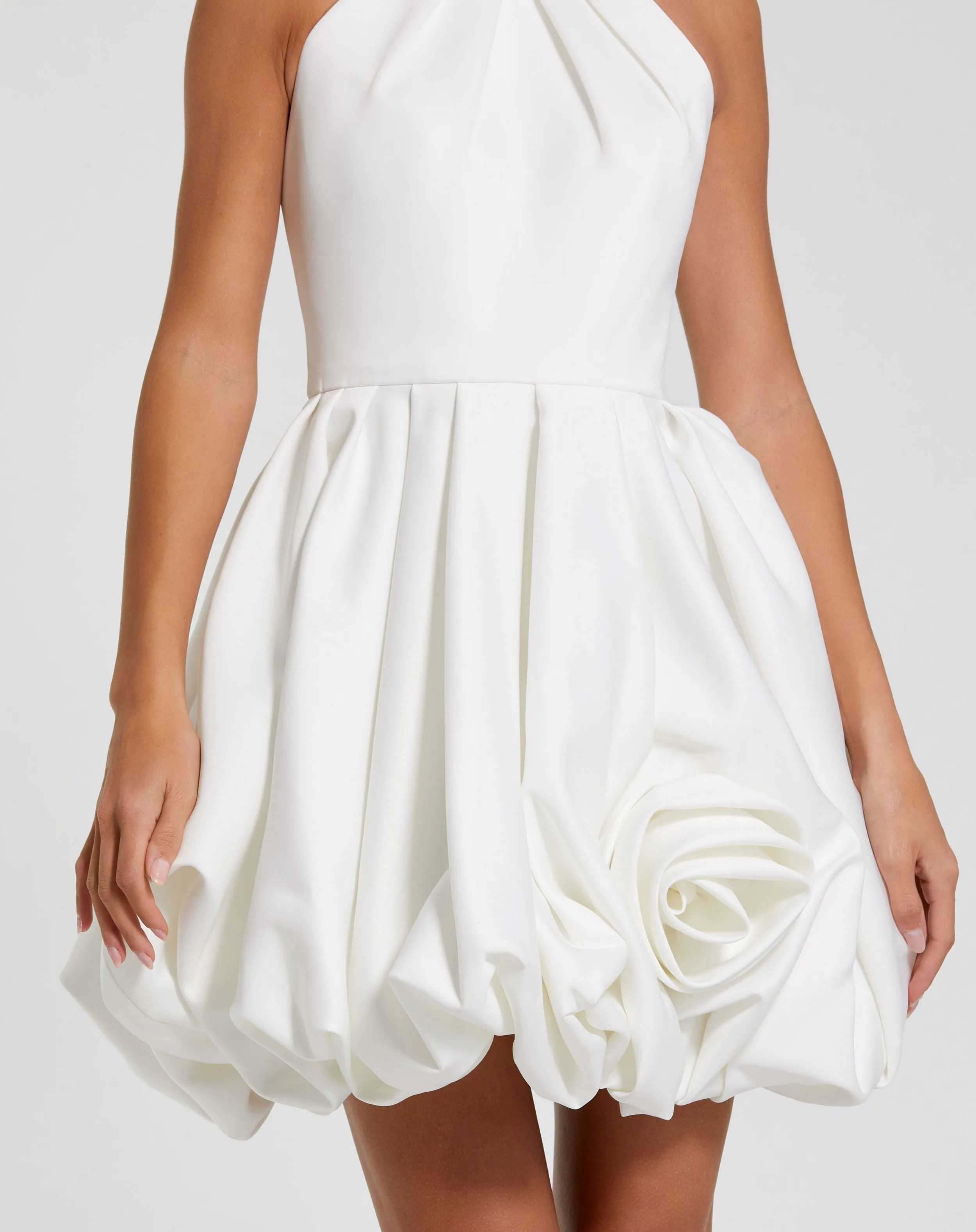 White Halter Neck Bubble Hem Satin Mini Dress sold by Mac Duggal product image thumbnail 2