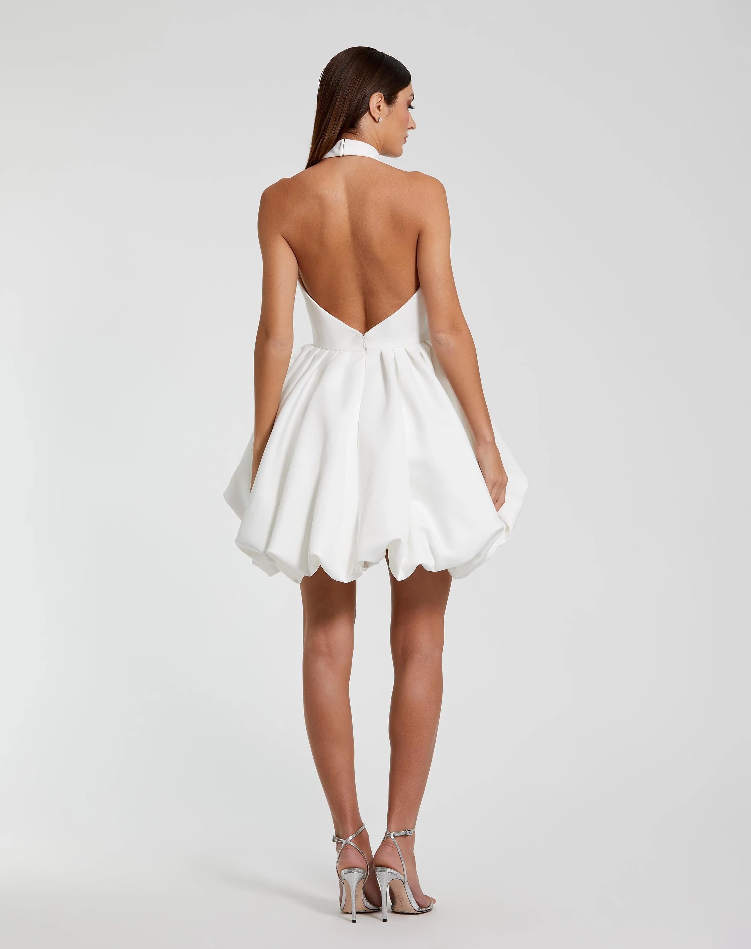 White Halter Neck Bubble Hem Satin Mini Dress sold by Mac Duggal product image thumbnail 3