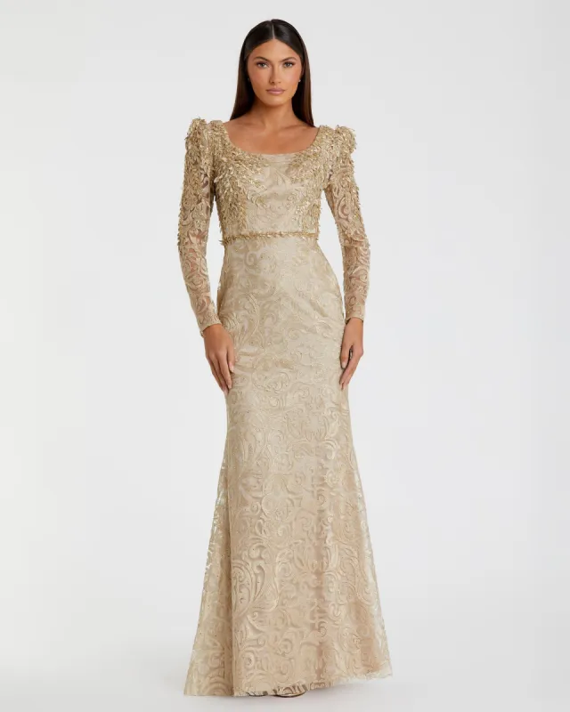 Embroidered Lace Applique Shoulder Detail Trumpet Gown sold by Mac Duggal