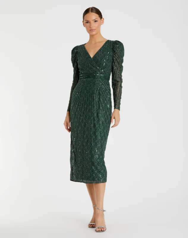 Beaded Lace Long Sleeve Midi Dress sold by Mac Duggal