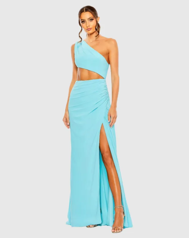Cut Out One Shoulder Ruched Back Gown sold by Mac Duggal