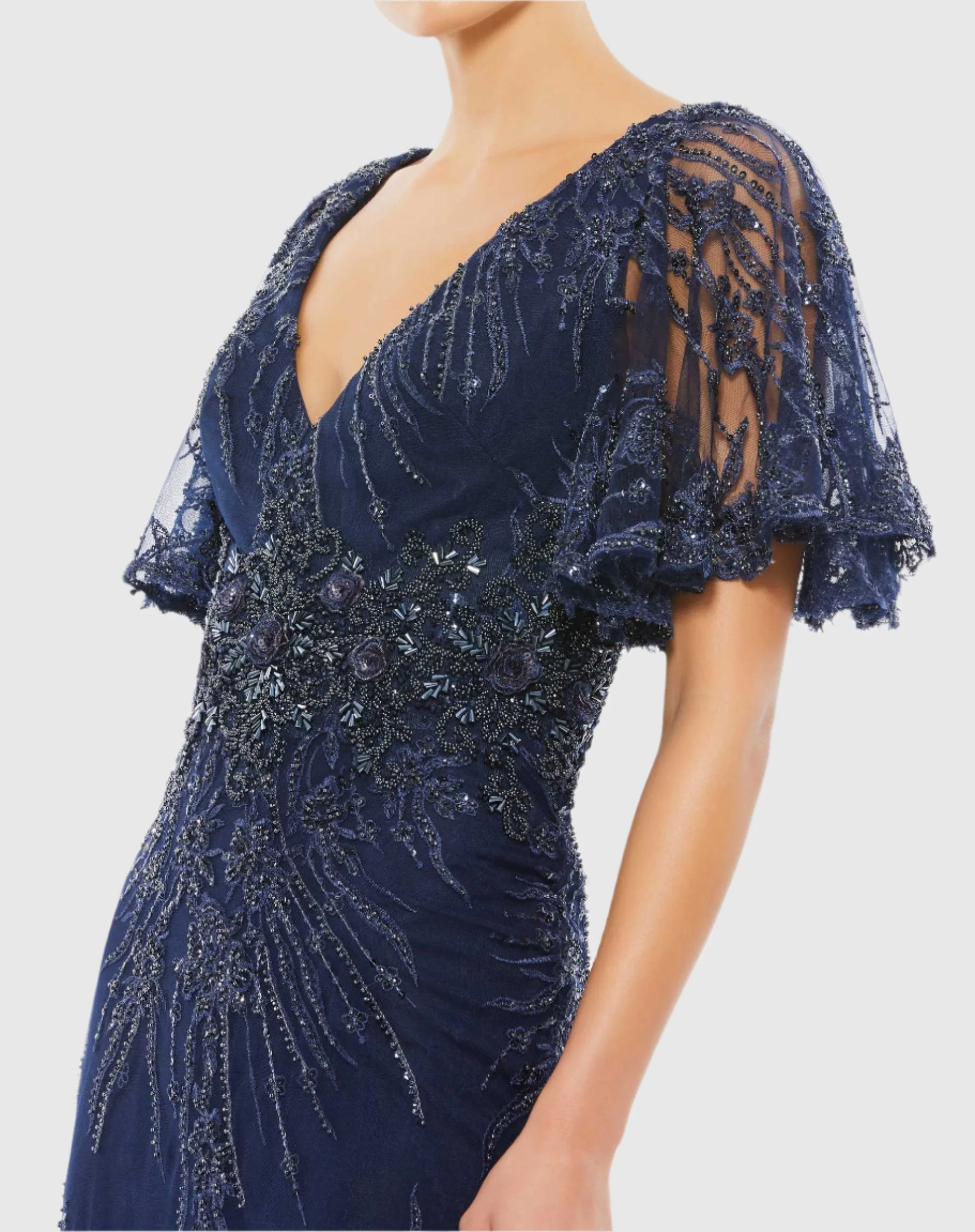 Navy Embellished Flutter Sleeve Evening Gown sold by Mac Duggal product image thumbnail 2