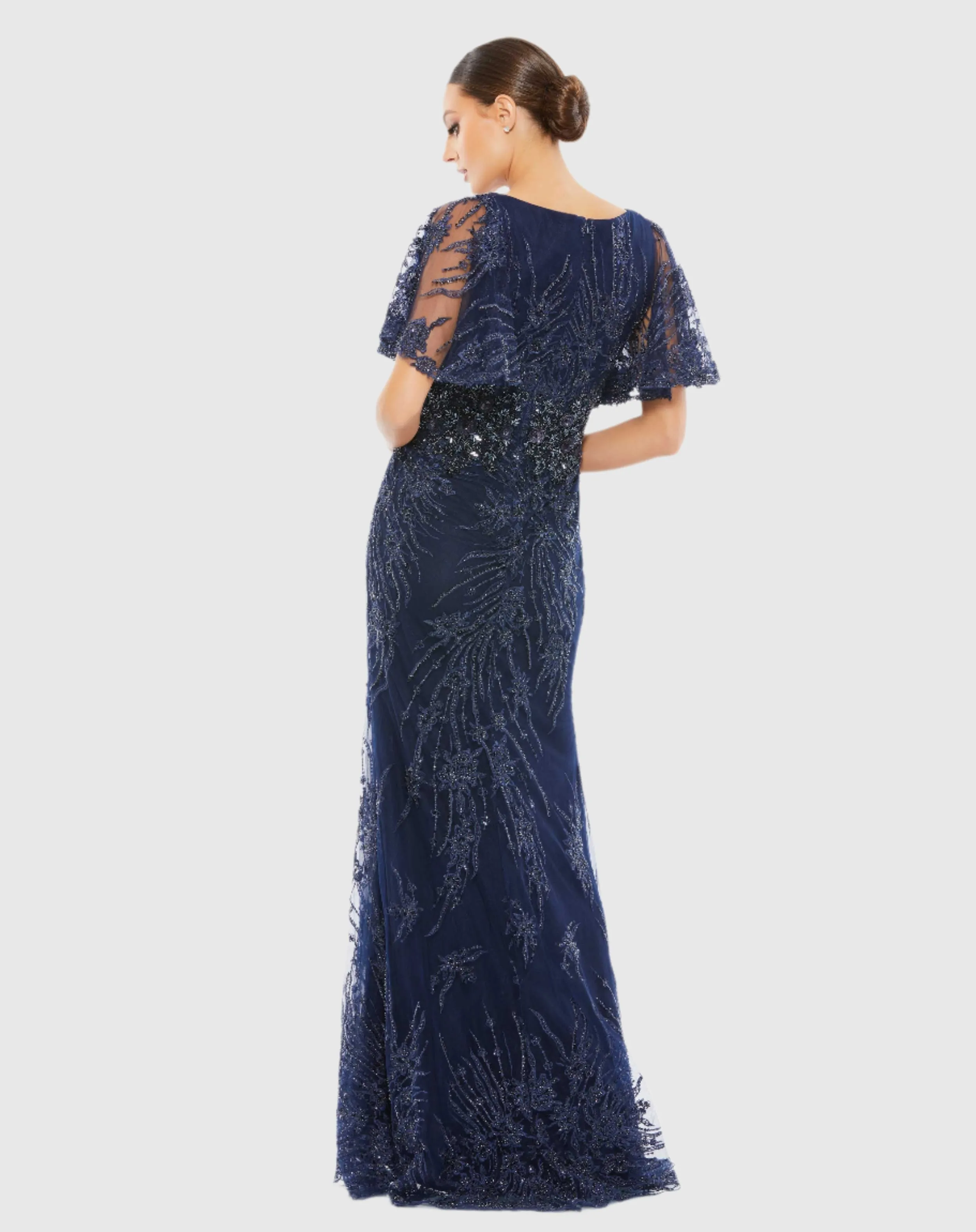 Navy Embellished Flutter Sleeve Evening Gown sold by Mac Duggal product image thumbnail 3